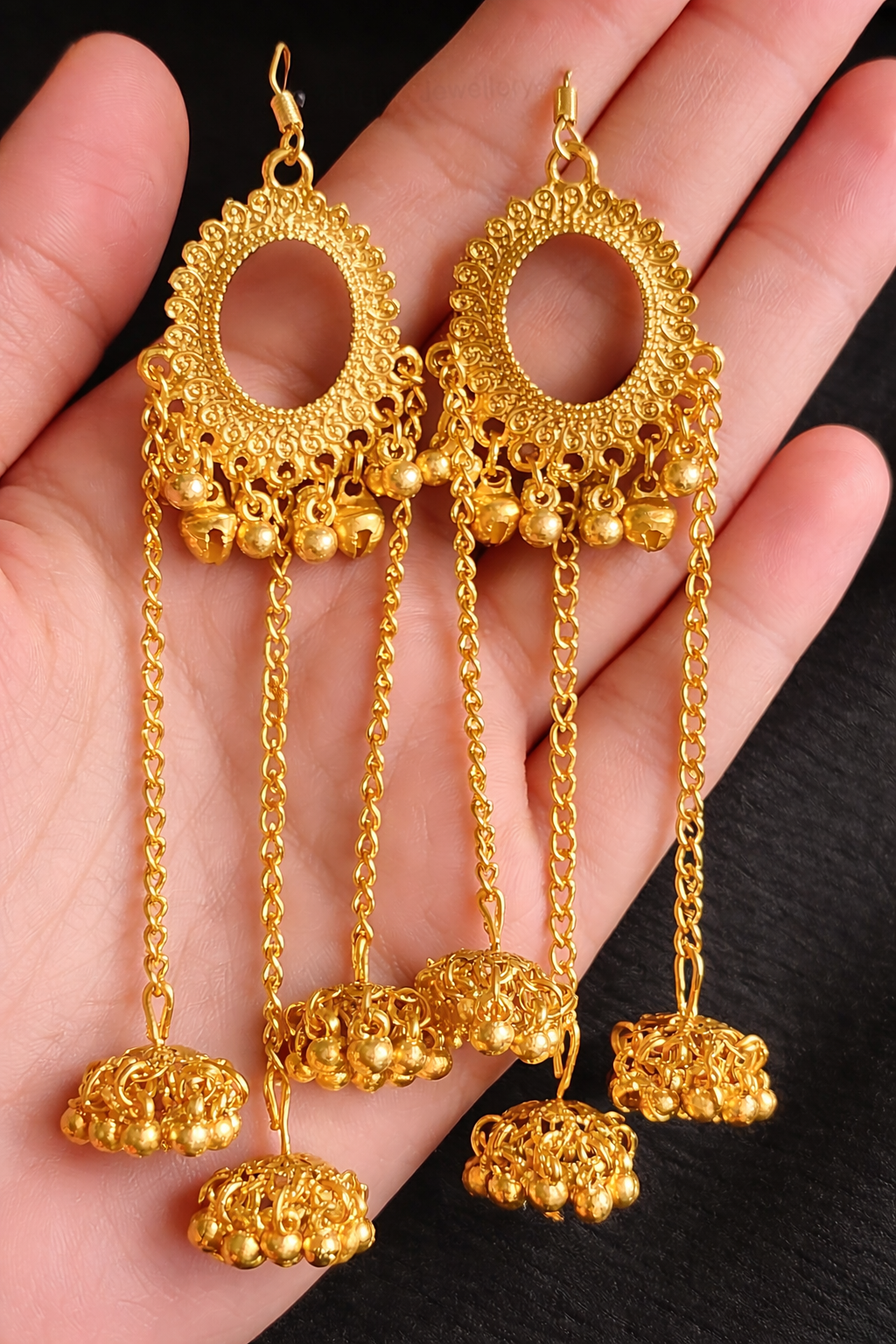 Fashion Oxidized Jhumka Earrings for Women – Long Chain Dangle with Bells