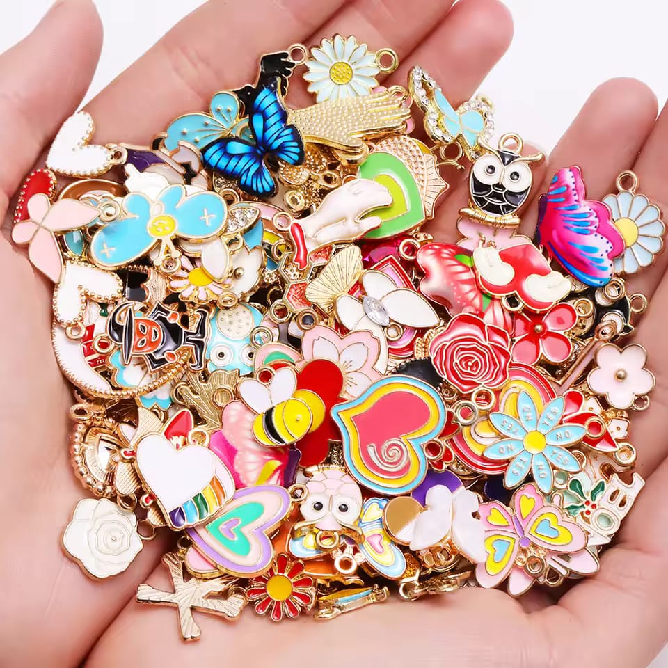 10/50 Pcs Mixed Enamel Charms – Daisy, Sakura, Heart & Star Pendants | DIY Jewelry Making Accessories for Bracelets, Earrings, Necklaces & Crafts _KS