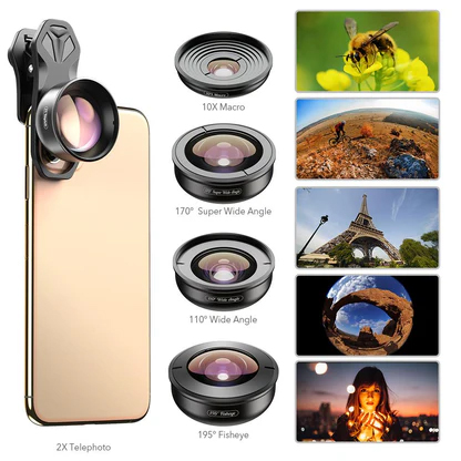 Camera Lens Clip-On Set Fish Eye, Wide Angle, Macro for Mobile Phones