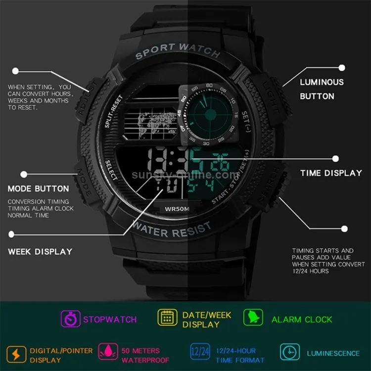 Military Men's Digital Sports Watch For Men Boys Waterproof with LED Back light Digital Watch for Men