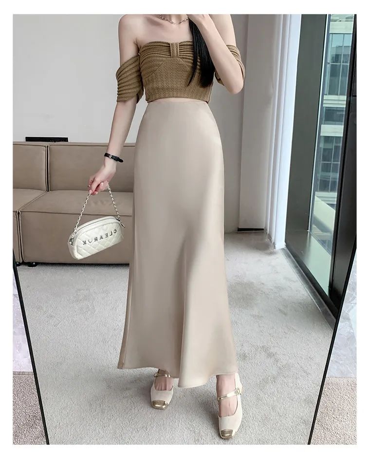 Premium Silk Casual Spring/Summer 2025 Long Solid Fishtail Skirt for Women - Elegant, Comfortable, Versatile (XS-XL)
