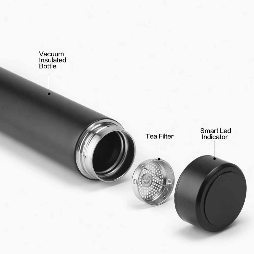 Digital Water Bottle, LED Temperature Display, Hot Cold Vacuum Flasks, stainless Steel Thermos, LED 500ML Smart Thermos