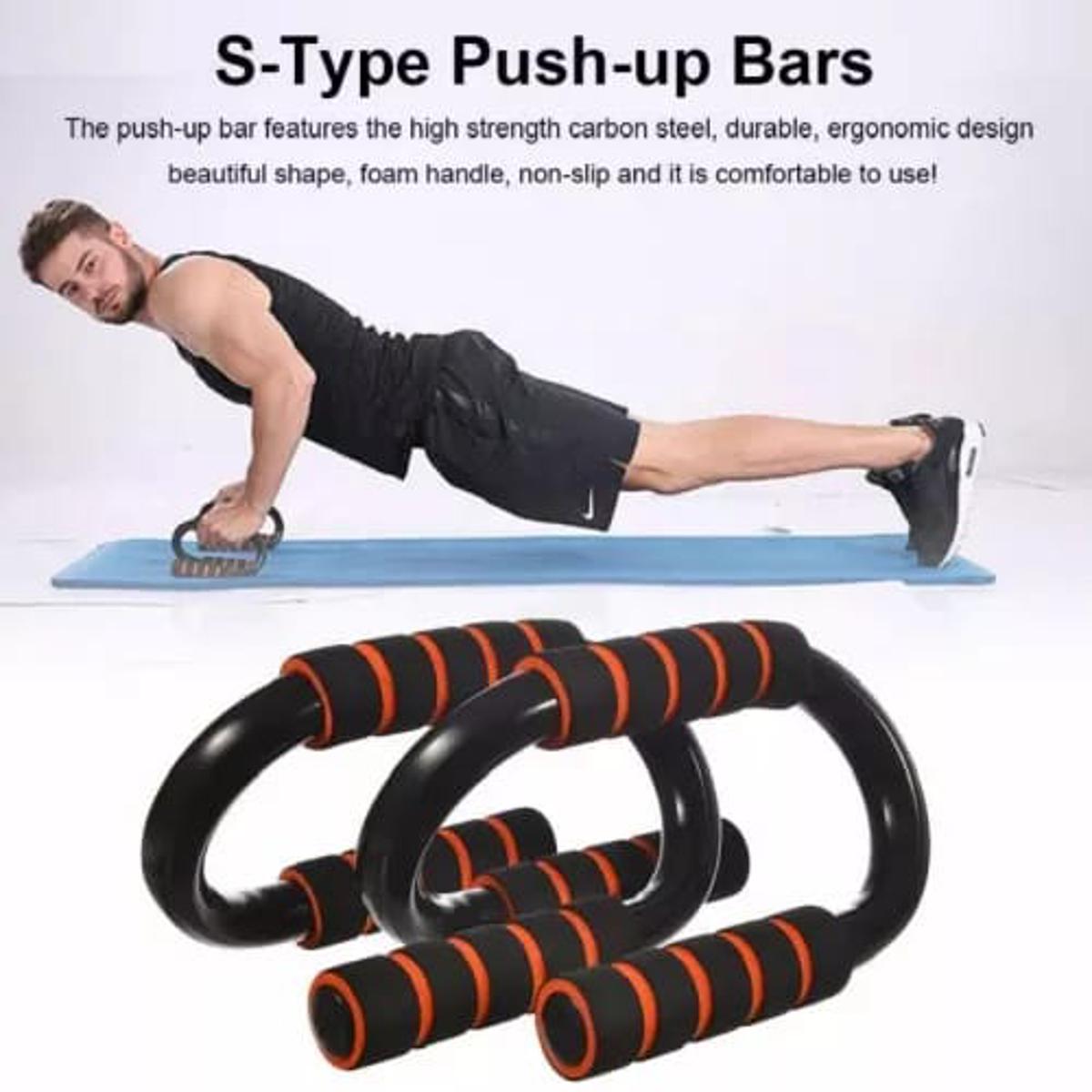 2PCS S-Shaped Chromed Iron Push Up Board Bar Stands Handles Home Gym Muscle Training Equipment Push up Chest Rack Body Building Sport Pushup
