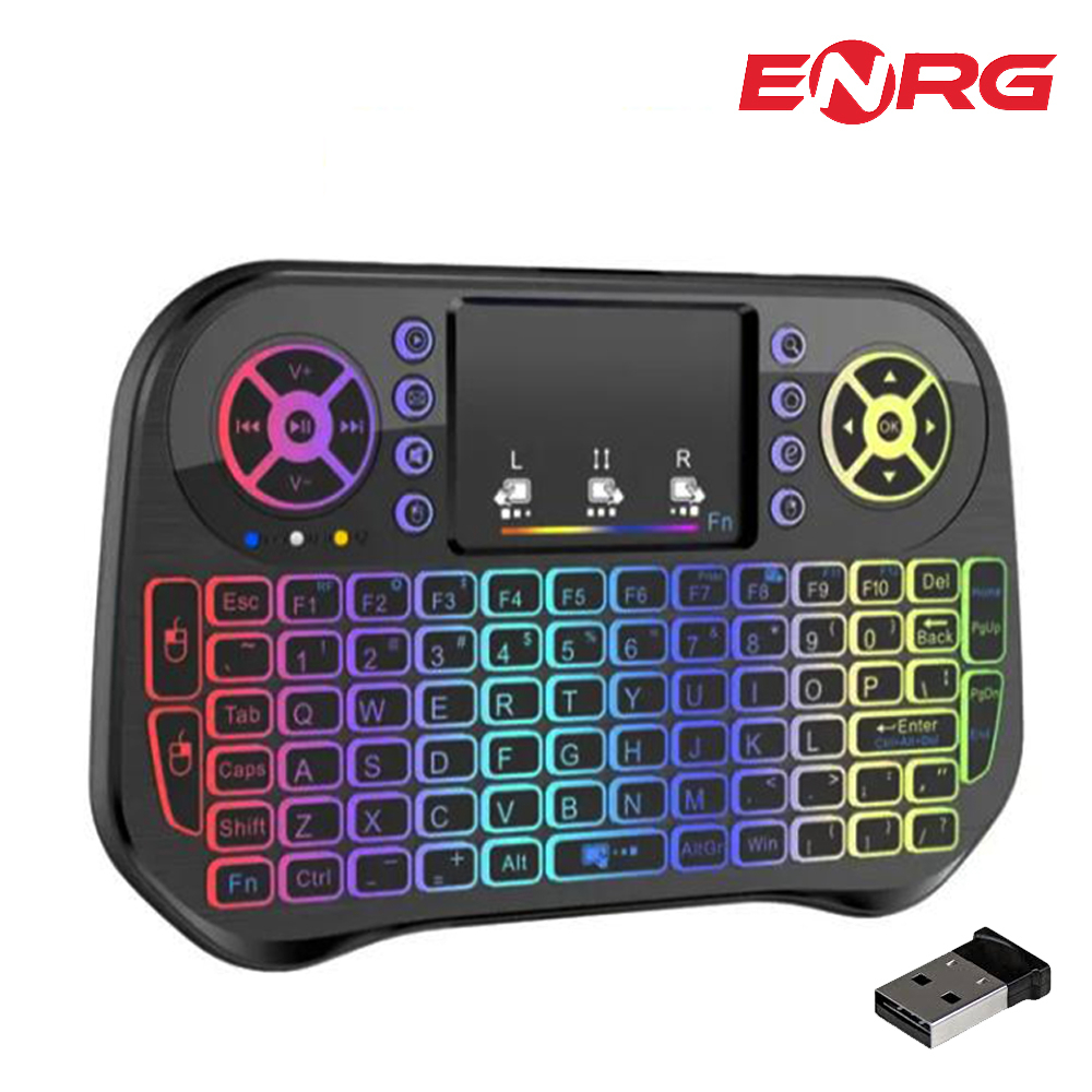 Energy - ENRG RGB Mini Wireless Keyboard + Bluetooth Dual Connection 2.4GHz Air Touchpad Mouse, Compatible With Android TV Box, Smart TV, PC Black