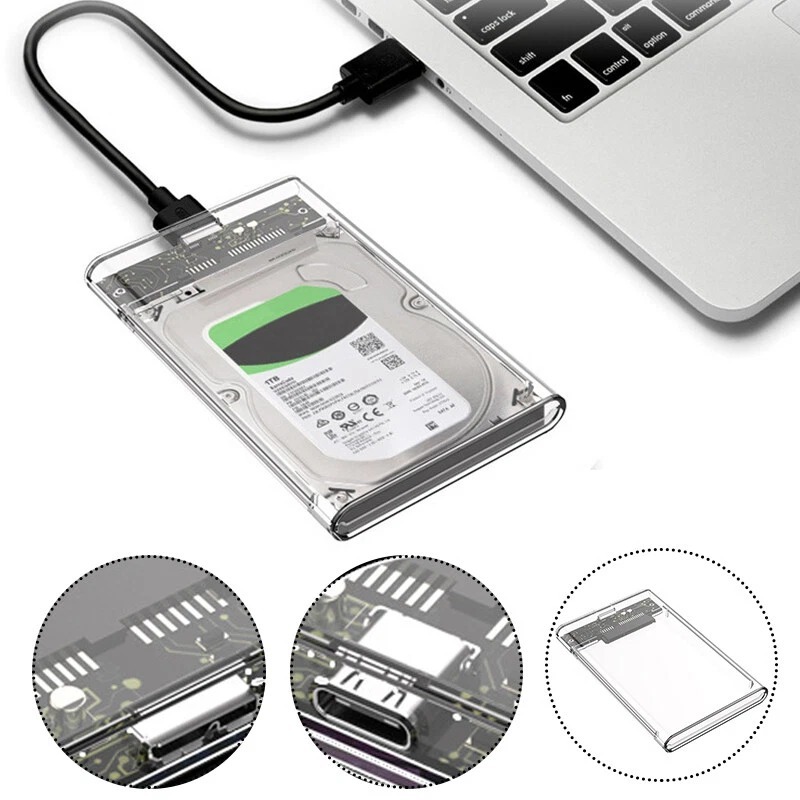 USB 3.0 Portable HDD/SSD 2.5" External Hard Drive Enclosure – Transparent & Black Case | High-Speed 5Gbps SATA Case for PC & Laptop (Enclosure Only)