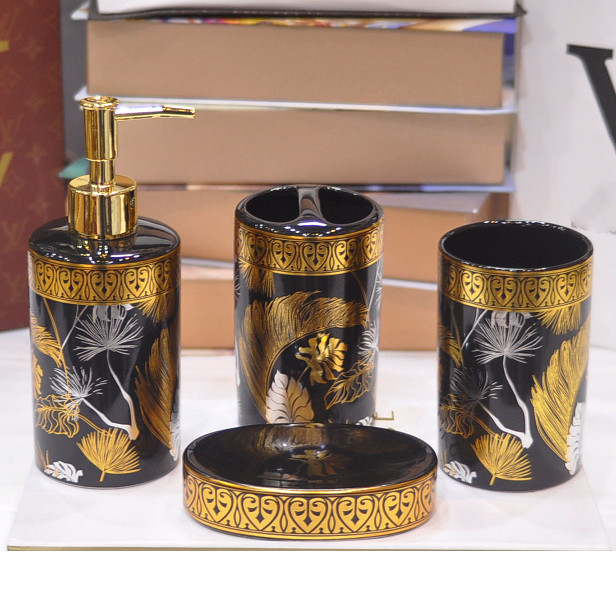 Ceramic modern luxury Bathroom Accessories Set of 4 With Soap Dispenser ...