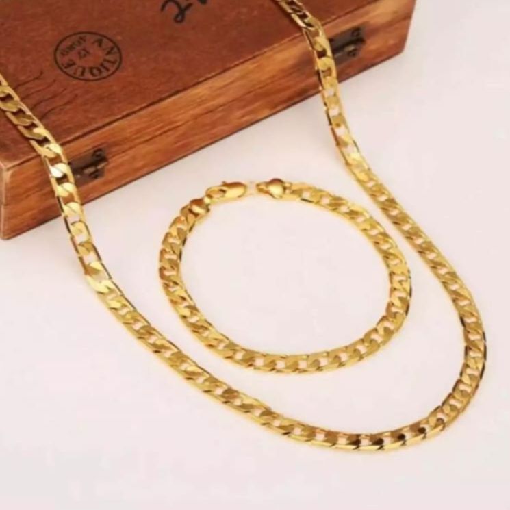 100% Pair Of 2 Gold Neck Chain With Free Bracelet For Girl & Boys