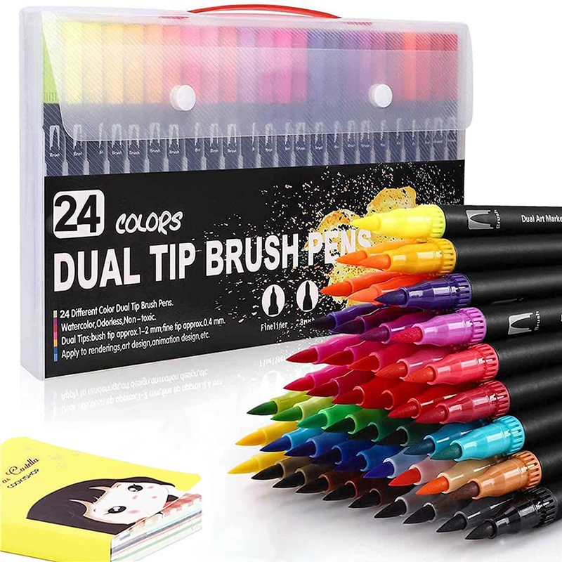Daraz 24 Colors Dual Tip Brush Pens Keep Smiling Dual Tip Brush