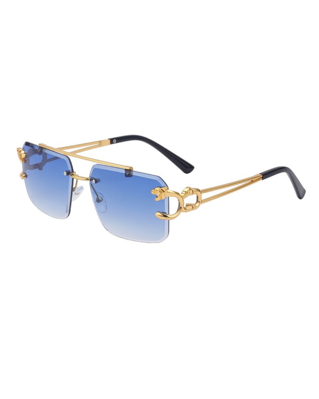 Fashion Metal Leopard Rimless Sunglasses Double Bridges Gradient Ocean ...