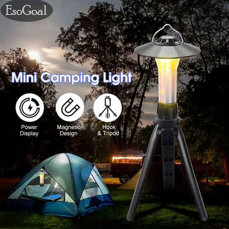 EsoGoal Camping Lights Mini Tent Light USB Rechargeable Lanterns Portable  Hanging Lamp Waterproof Lighting Spotlight Work Lights With Tripod Hook