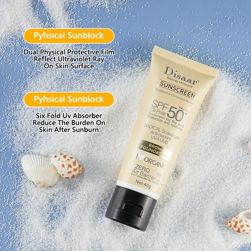 Disaar SPF 50 Natural Sun Protection Tinted Foundation Whitening Moisturizing Organic Sunscreen Sun Cream Sunblock For All Skin DS313-1