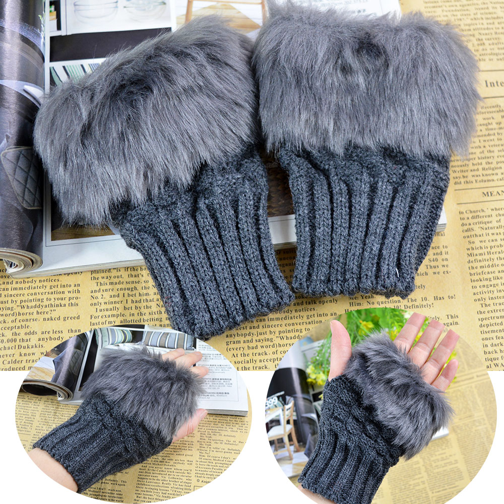 Fancy Winter Wool Fingerless Mittens Gloves for Women and Girls, Knitted and Warm