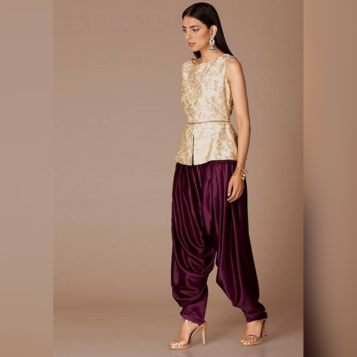 Yellow peplum top with dhoti pants - set of two by Suramya | The Secret  Label