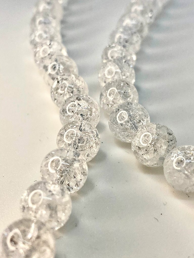 100 Pieces Crackle Crystal White glass Two-tone beads, Cracked glass 8mm moti for jewelry making, White ice cracked glass beads for bracelets, Unique cracked beads, High Quality beads by Gift Jewel