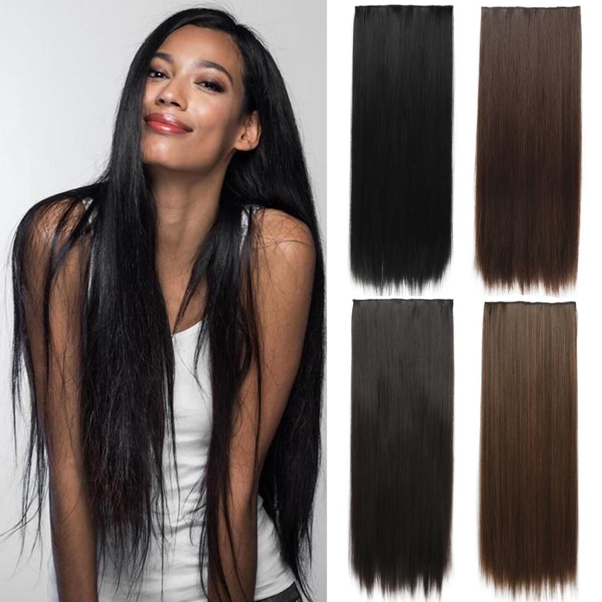 30Inch Long 5 clips Natural black color hair extension- new straight wig