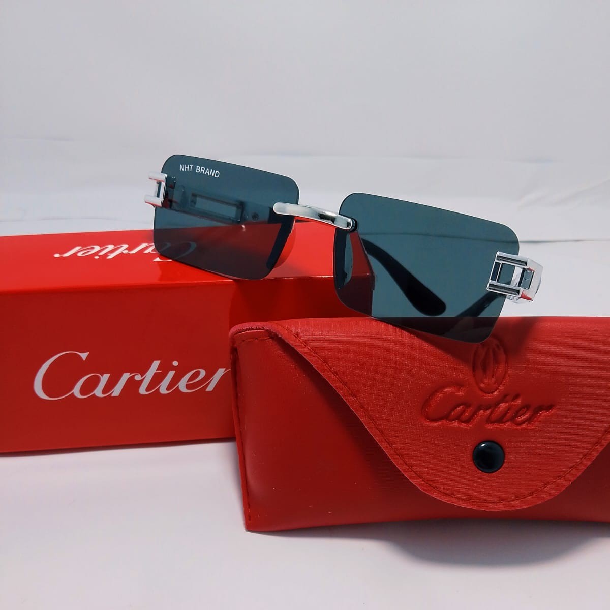 Frameless Luxury Sunglasses for Men – Stylish Square Rimless Shades with UV Protection, Premium Box & Case