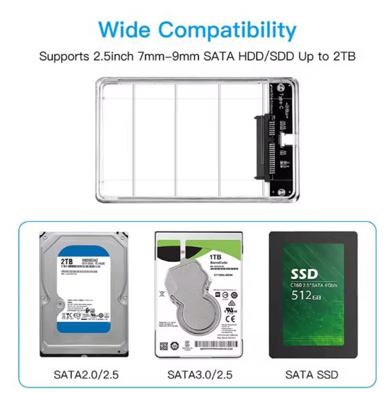 High-Speed USB 3.0 Portable HDD SSD 2.5" External Hard Drive Enclosure | Shockproof & Durable Hard Drive Case for Laptop & PC