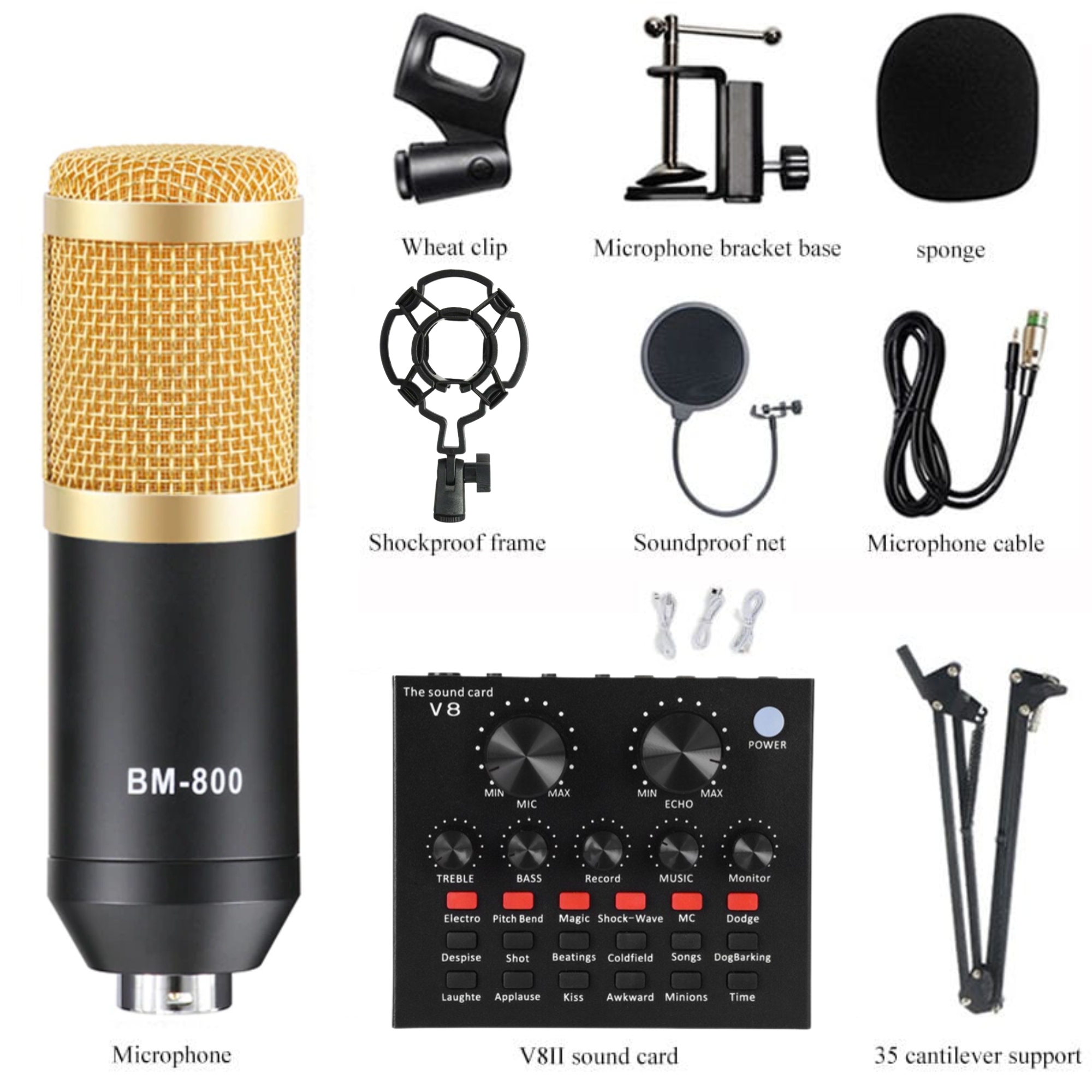 BM800 Condenser Microphone Kit Bm 800 with V8II Usb Sound Card, Pop