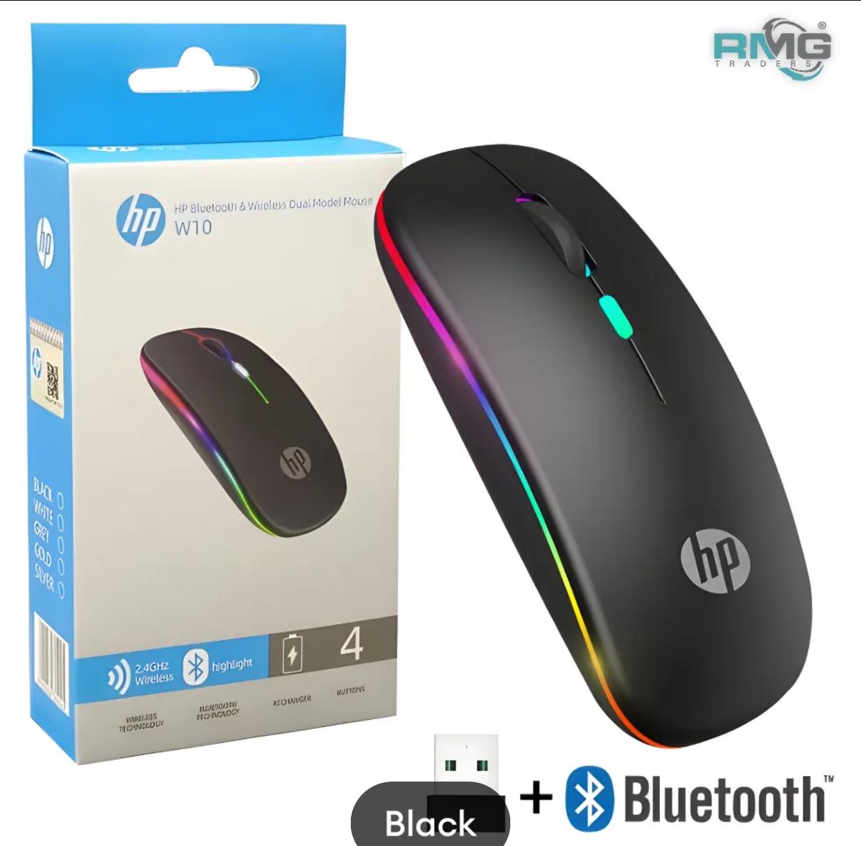 HP W10 Wireless Rechargeable Mouse With RGB Lights Adjustable DPI Silent Click With Ultra Thin