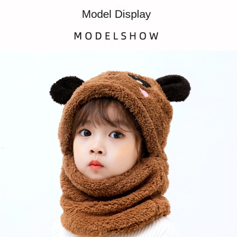 Boys And Girls Adorable Winter Baby Cap Velvet Cartoon Panda &Amp; Rabbit Hat With Warm Neck Collar
