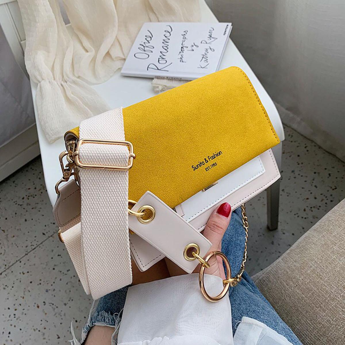 2021Fashion Color block leather bags women shoulder messenger bag