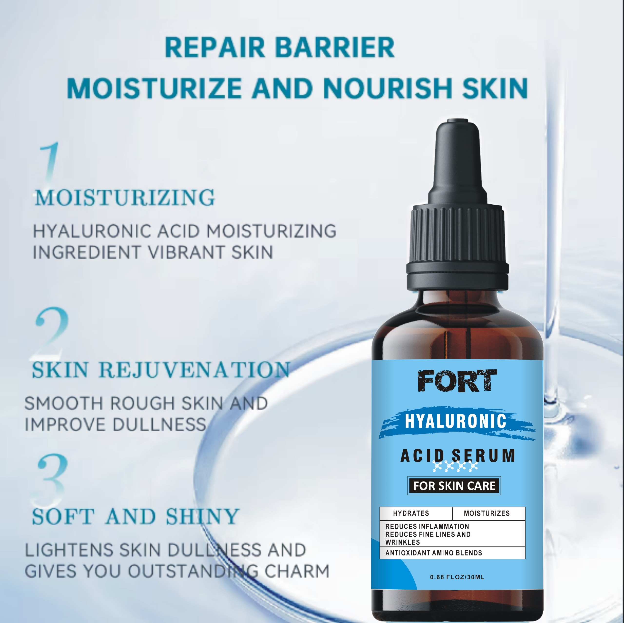 FORT Hyaluronic Acid Face Serum Skin Care Products for Glowing Skin and Face Whitening – Whitening Serum with Hyaluronic Acid 30ml