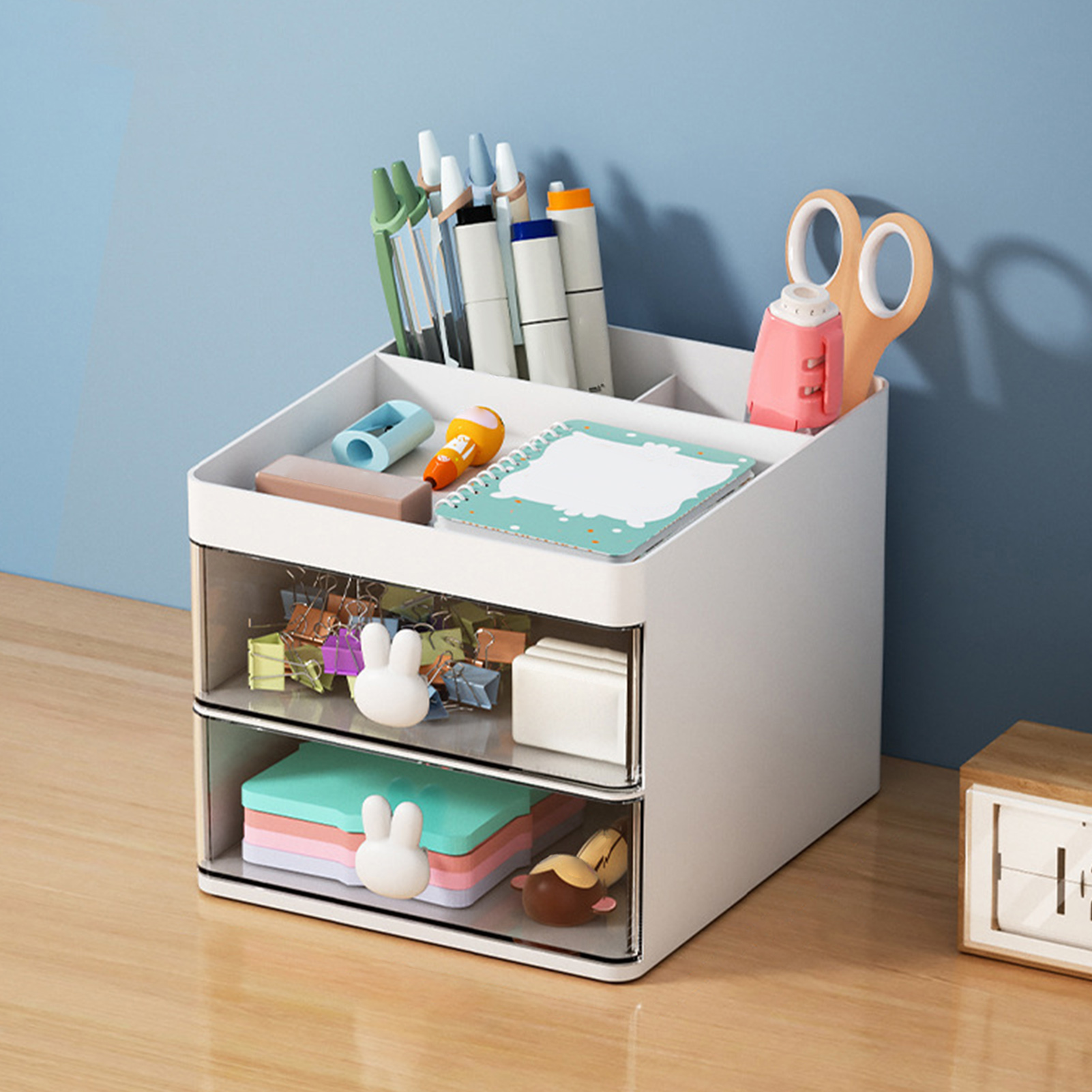 Stationery Container Multifunctional Desk Cosmetics Toiletry Organizer With Drawer