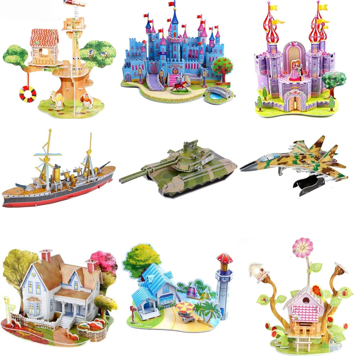 3D Puzzle Jigsaw Paper Model |3D House Building Puzzle | Learning Educational Toys For Children | Kid Gift 3D DIY Puzzle Citadel Model Cartoon House Assembling Toy Kid Early Learning