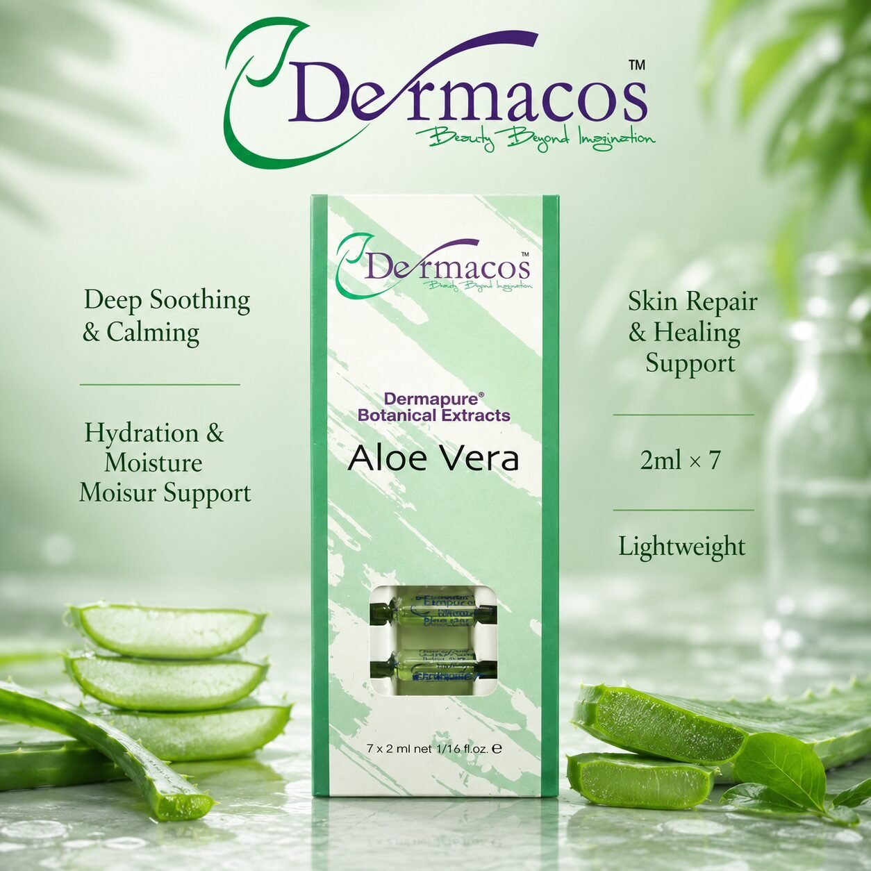 Dermapure Aloe Vera Extract Ampoule () Pack of 7 | Skin Care Serum | 2ml