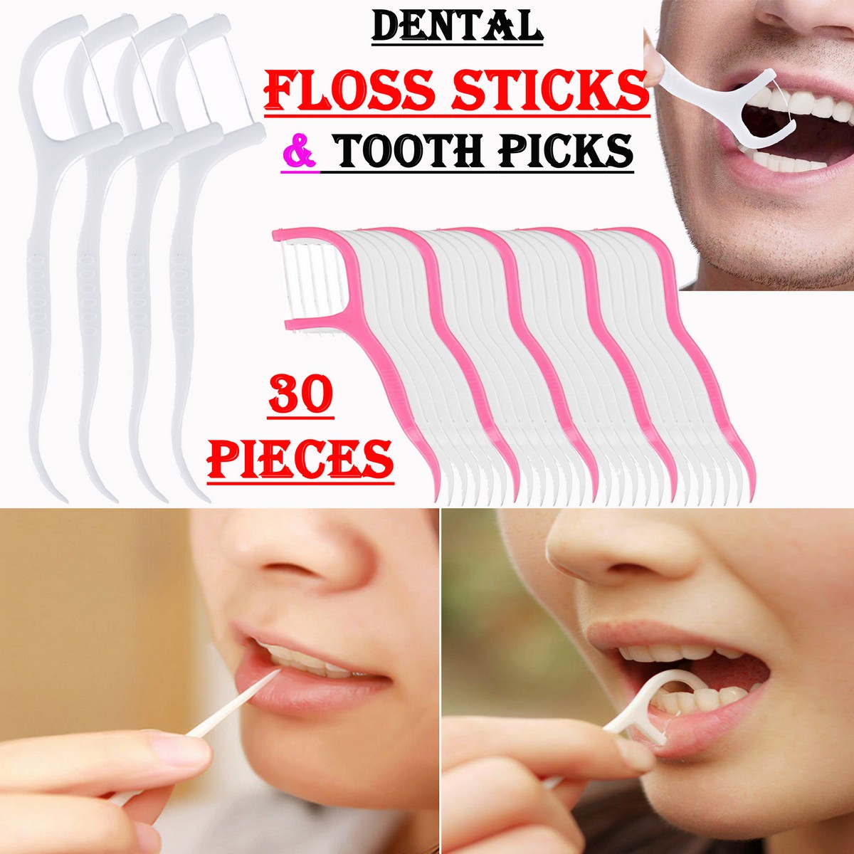 Toothpick & Dental Floss 2-in-1 (30 Pcs) for Teeth Cleaning | Portable 30 Pcs Toothpick and Dental Floss Oral Care Kit | Best Dental Floss and Toothpick Tool for Complete Oral Hygiene
