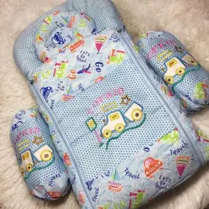 Best Quality New 4 PCS Baby Sleeping Bag with 1 Pillow 2 Cushions Embroidered Print Zipper Multicolored Safety Baby Crib 0-1 Year Infant Portable Baby Cots Crib Infant Baby Sleeping Bag