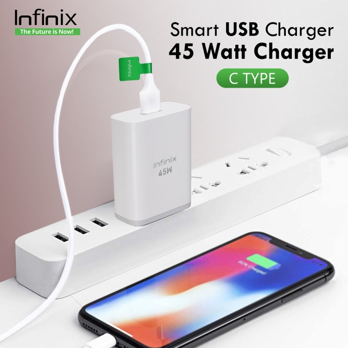 [Original] Infinix 45W Charger | Infinix 45W Fast Charging Adapter with Type-C Cable Compatible With Note 20, Note 30, 40, 40pro 5G, Zero 30, Zero x, Zero xPro Zero 20, Gt 20, Gt 50pro, Hote 40