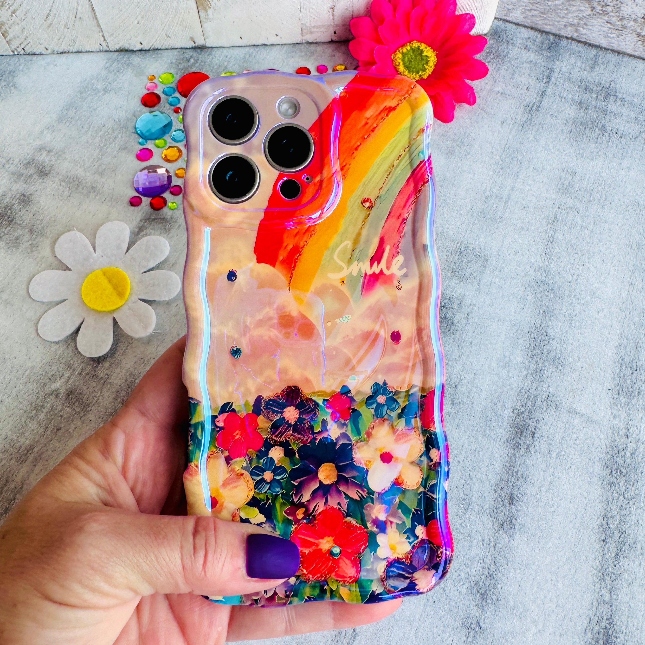 3D Floral Phone Case with Gem Camera Lens Protection – Elegant Sculpted Flower Cover with Rhinestone Lens Guard for 11–17 Series & Flagship Android Phones