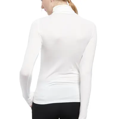 Women's White Long Sleeve Basic Layer Turtleneck Top Lightweight
