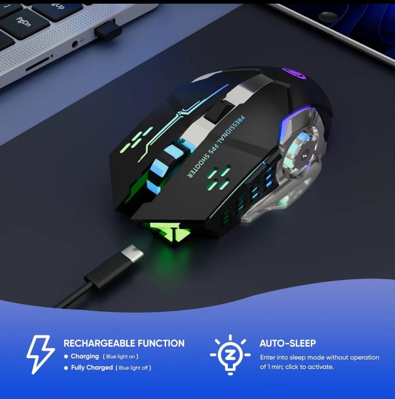 Wireless Mouse with Nano Receiver for PC, Laptop, Computer, Desktop 2400 DPI SILENT CLICK RGB rechargeable wireless mouse