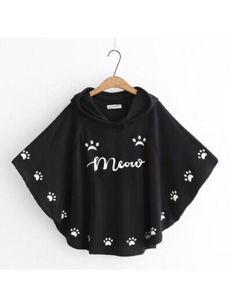 Round Style Meow Hooded Poncho For women Fabric Double Fleece