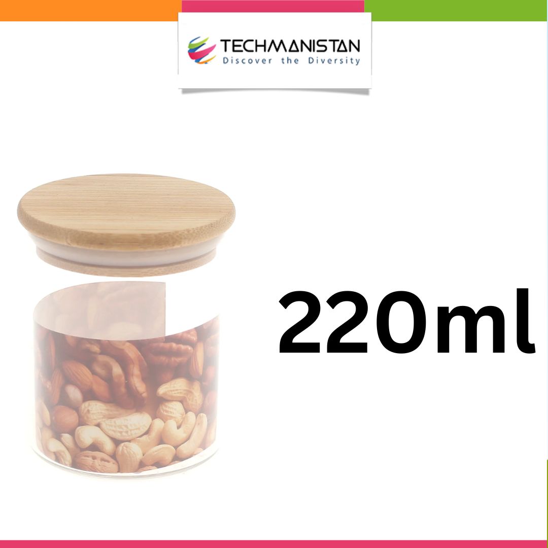 Set of 3 - Round Glass Kitchen Jars With Wooden Bamboo Lids For Spice ...