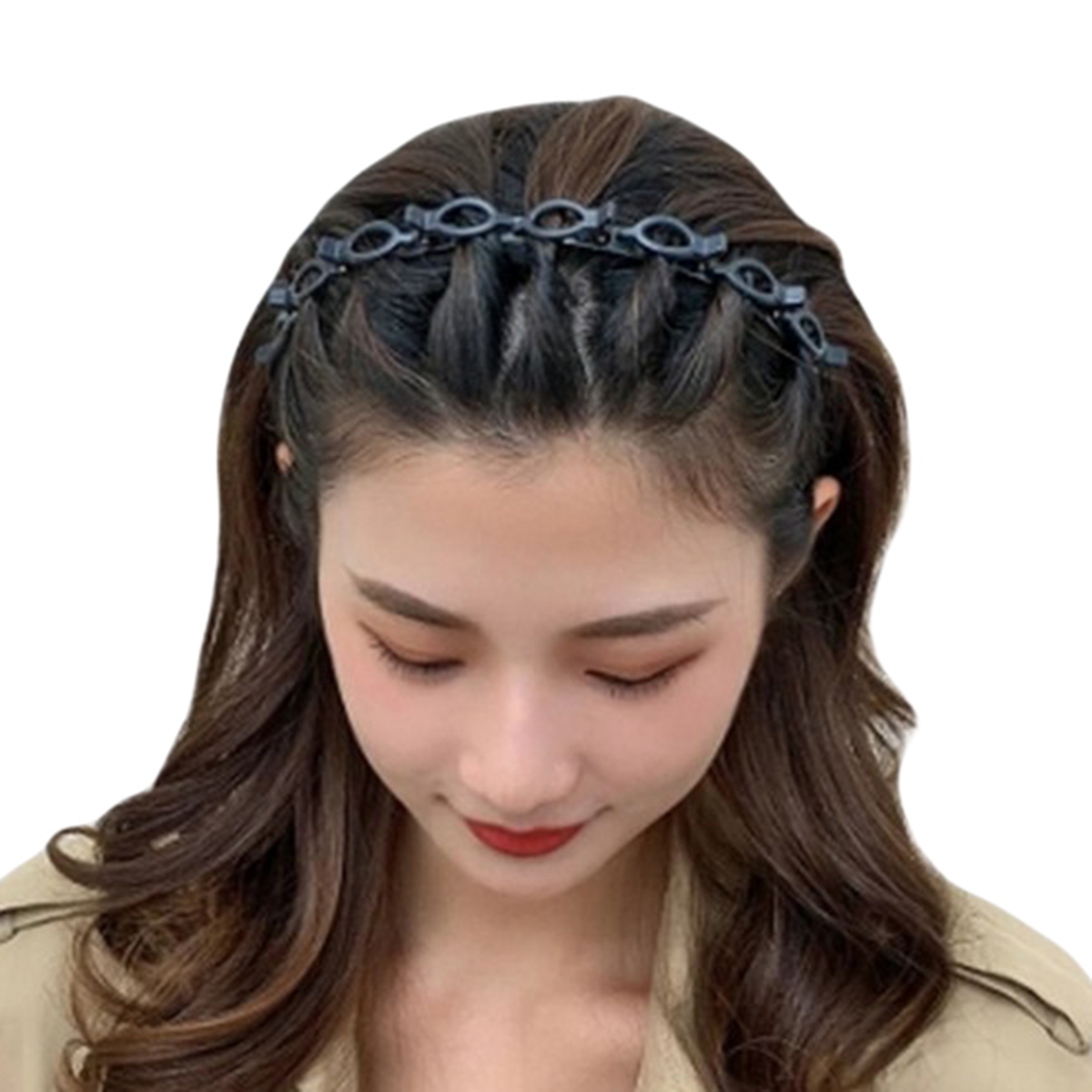 Double Layer Twister Plait Hair Band, Korean Braided Headband with Alligator Clips for Girls, Flexible Resin Material, Bangs Hairstyle Accessory