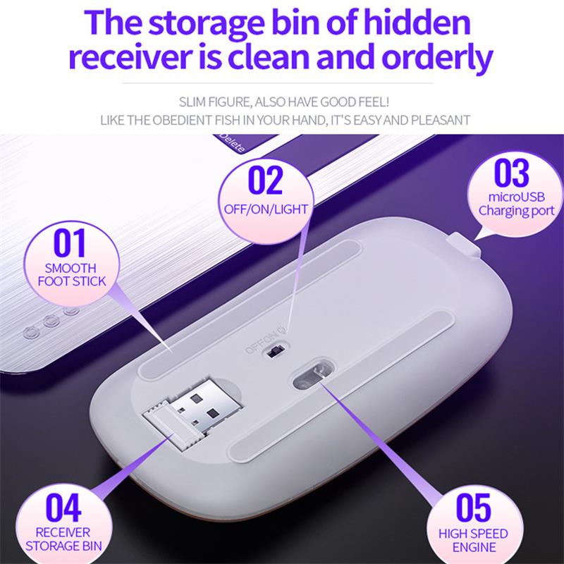 Rechargeable - Wireless Mouse Ultra Slim Gaming Mouse RGB Dual Mode 5.1 Bluetooth Mouse Rechargeable Battery Gaming RGB USB Wireless Optical Mouse With Silent Clicks Black 2.4G Backlit Mice - Plug and Play For Laptop, PC, Computer, Smart TV