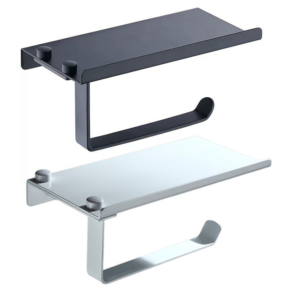 Toilet Paper Holder, Wall Mounted With Cell Phone Storage Holder black