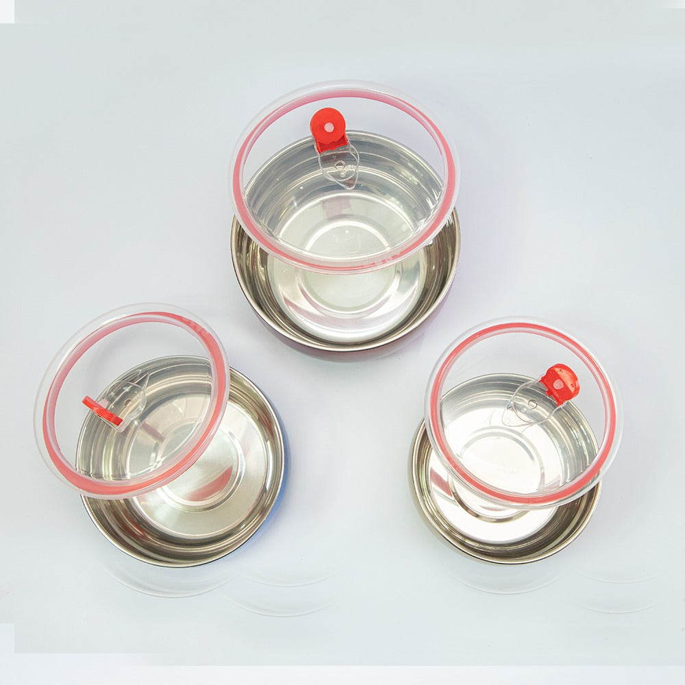 3 Pcs Air Tight Stainless Steel Food Storage Bowl Set - 3-Pcs Stainles Steel Contaiiner Set