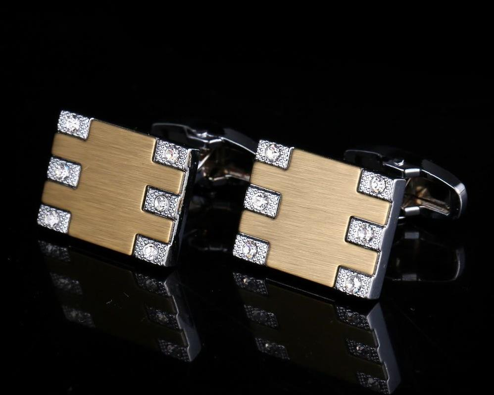 Cufflinks for Men | Premium Two-Tone Square Rhinestone Cufflinks | Metal Inlaid Crystal Cuff Links | Formal Shirt & Suit Accessories | Wedding Groom | Business & Party Wear