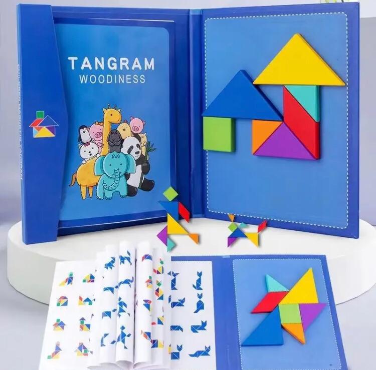 Wooden Magnetic Tangram Puzzle Book Educational Toys For Children Baby Kid Portable Montessori Learning Intelligence