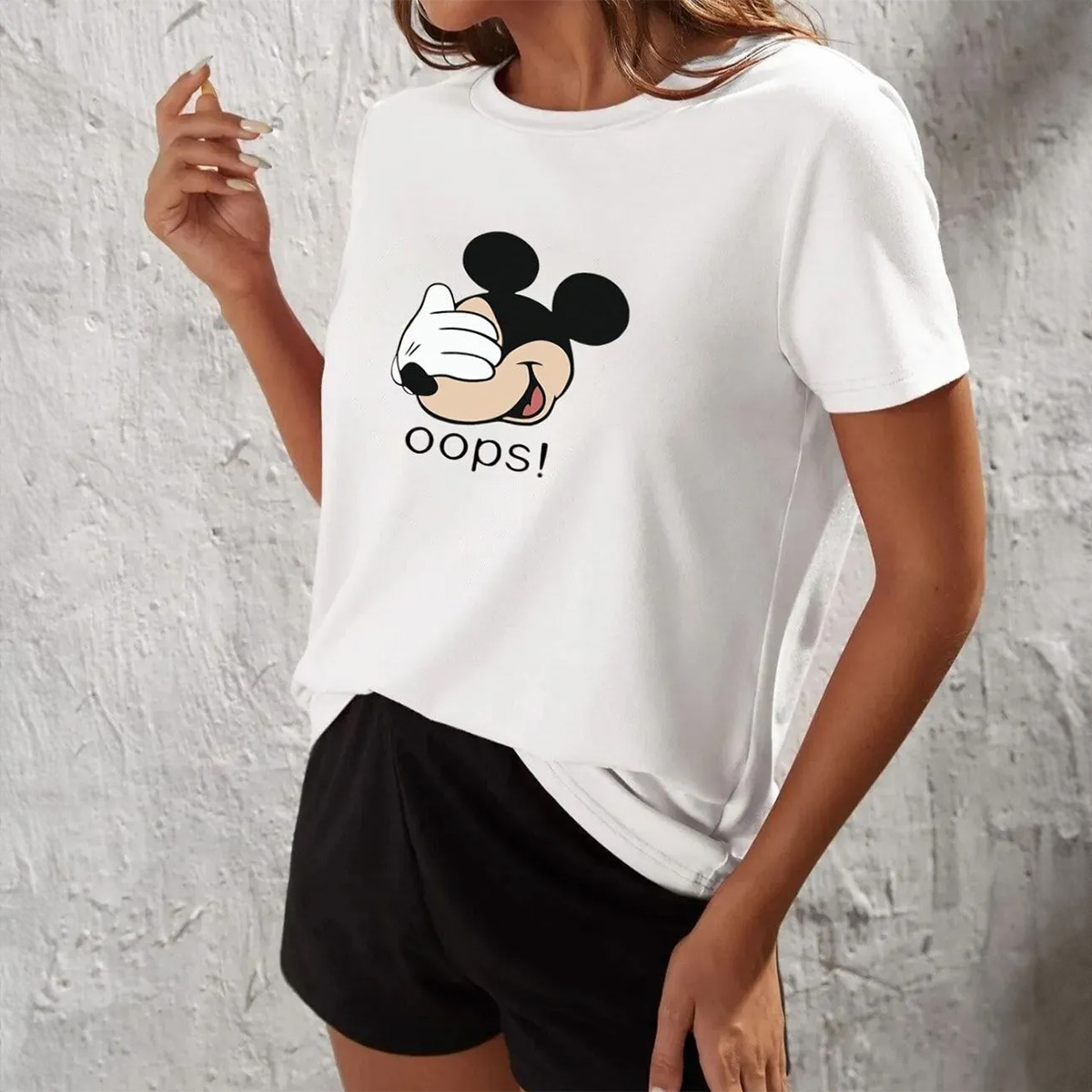 White Printed Oops T-shirt for Girls and Women – Cotton Fabric Summer Wear