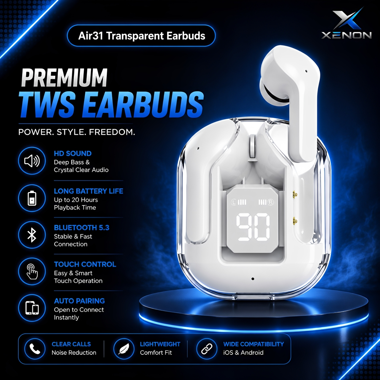 Air 31 Earbuds TWS (True Wireless Stereo) Bluetooth Airbuds | Earphones Headset | HD Stereo Sound | Compatible With All Bluetooth Devices.