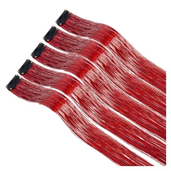 5Pcs Pack Sparkling Shiny Tinsel Hair Extensions - Red