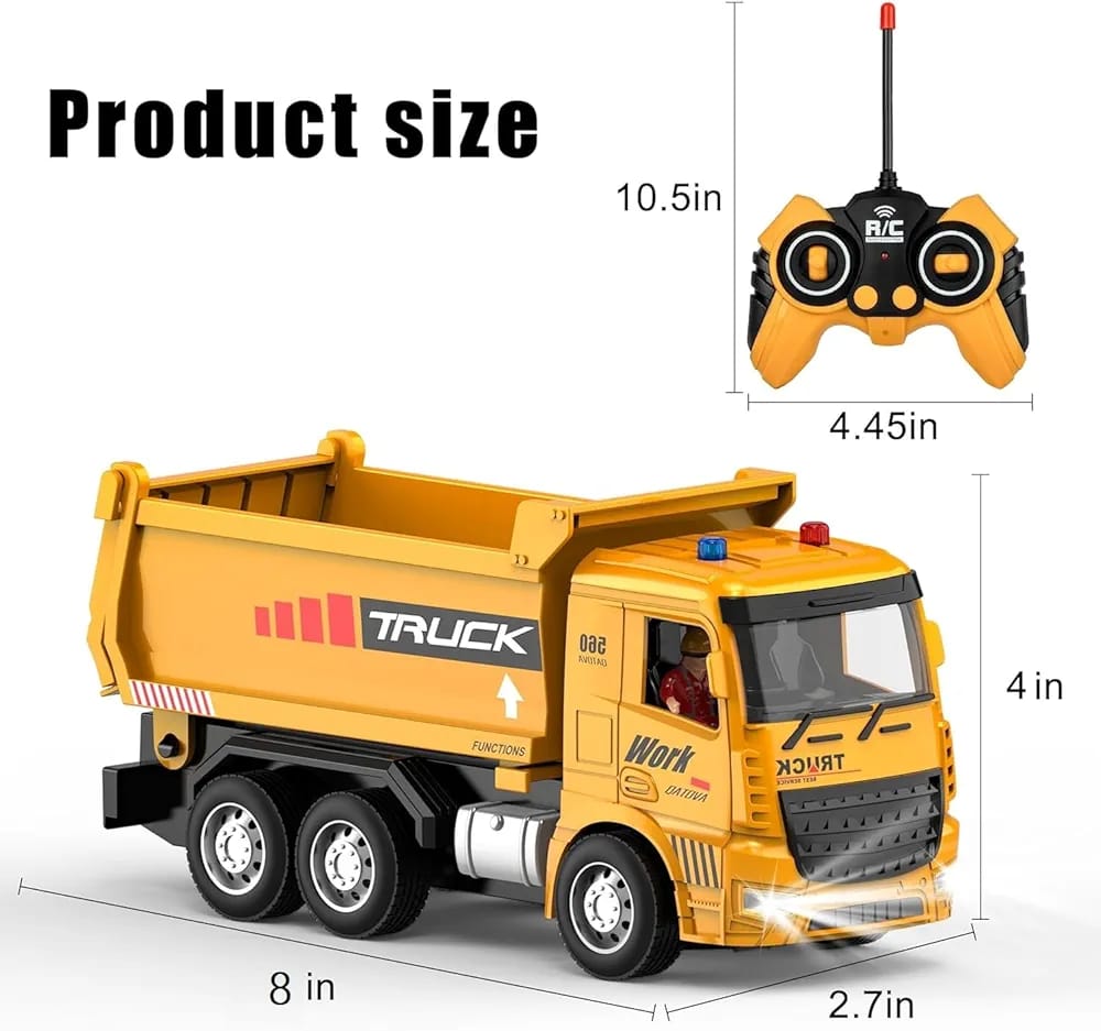 4 Channel Super RC Dumper Truck 1:20 Scale | Rechargeable Remote Control Construction Truck with Lights & Sound | Engineering Vehicle Truck
