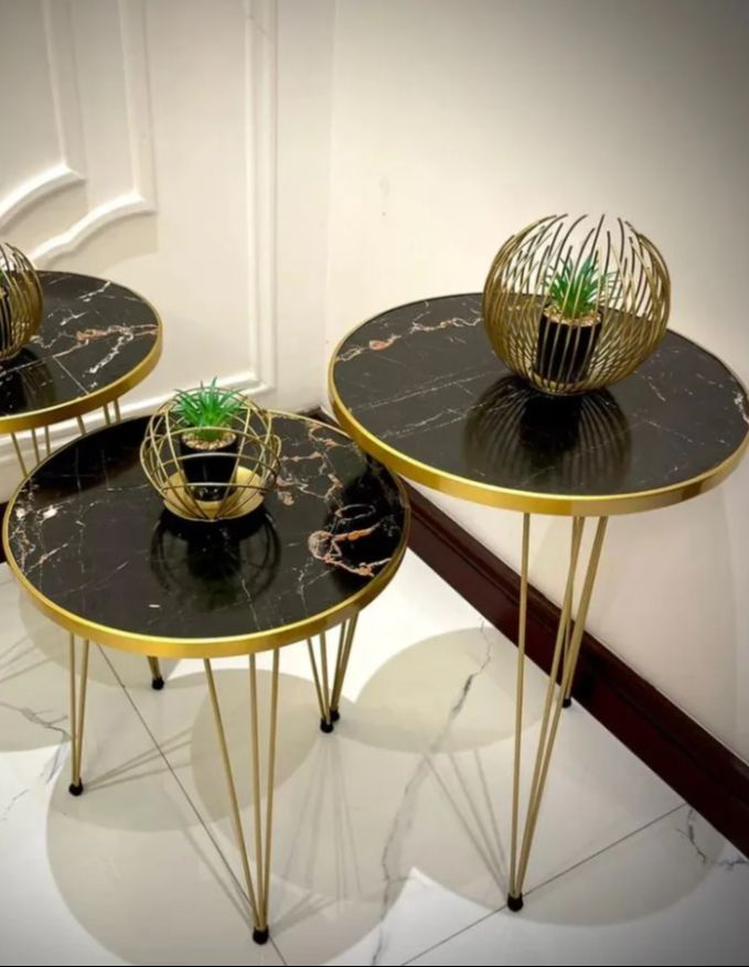 Mexico Present 1 Pcs / Set of 3 Round Coffee Table HIGH Gloss Nesting End Tables - Coffee table - Stool - Accent Tables with Metal Legs for Living Room, Home Office, Nightstands for Bedroom, Sturdy Easy Assembly - 3 Piece Nesting Table set for living Room