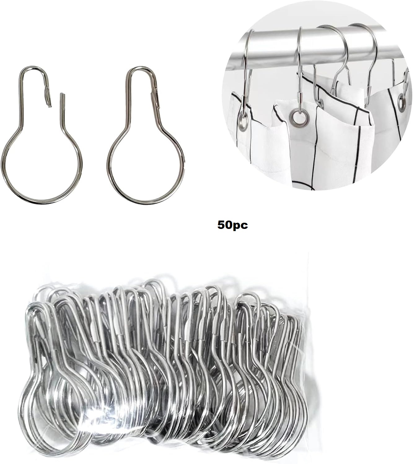 set 12/24/50/100 Shower Curtain Rings Hooks 12 Metal Shower Ring