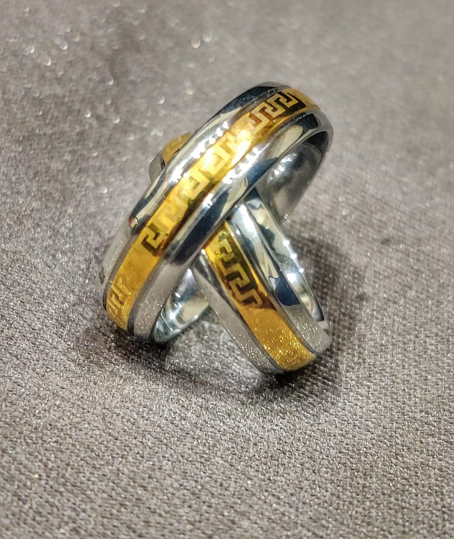 Two-Tone Silver Golden Ring - Stainless Steel Hot sale Ring - Greek Design For Men & Women.